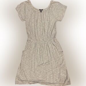 GAP cinched casual grey/White flattering Striped Dress/pockets/medium